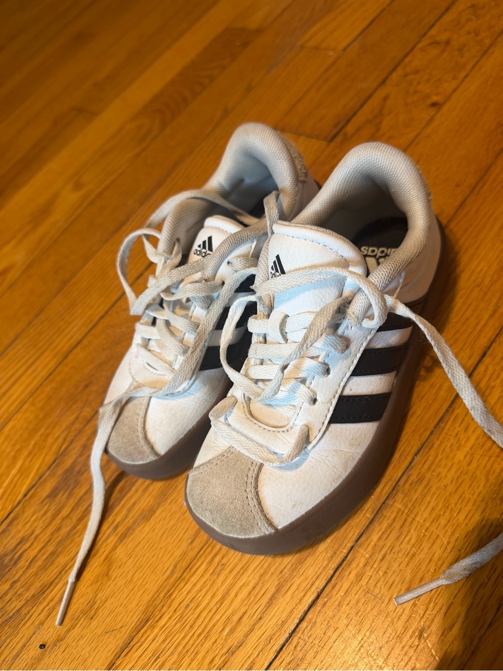 adidas Kids White Sneakers with Black Stripes